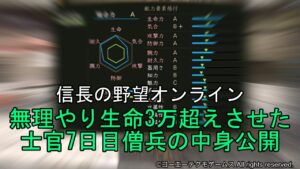 信長の野望オンライン:無理やり生命3万超えさせた士官7日目僧兵の中身公開