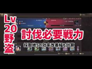 レベル20野盗狩に必要な戦力をお見せします。採取地レベル5採取での追加獲得資源量も算出【新信長の野望】